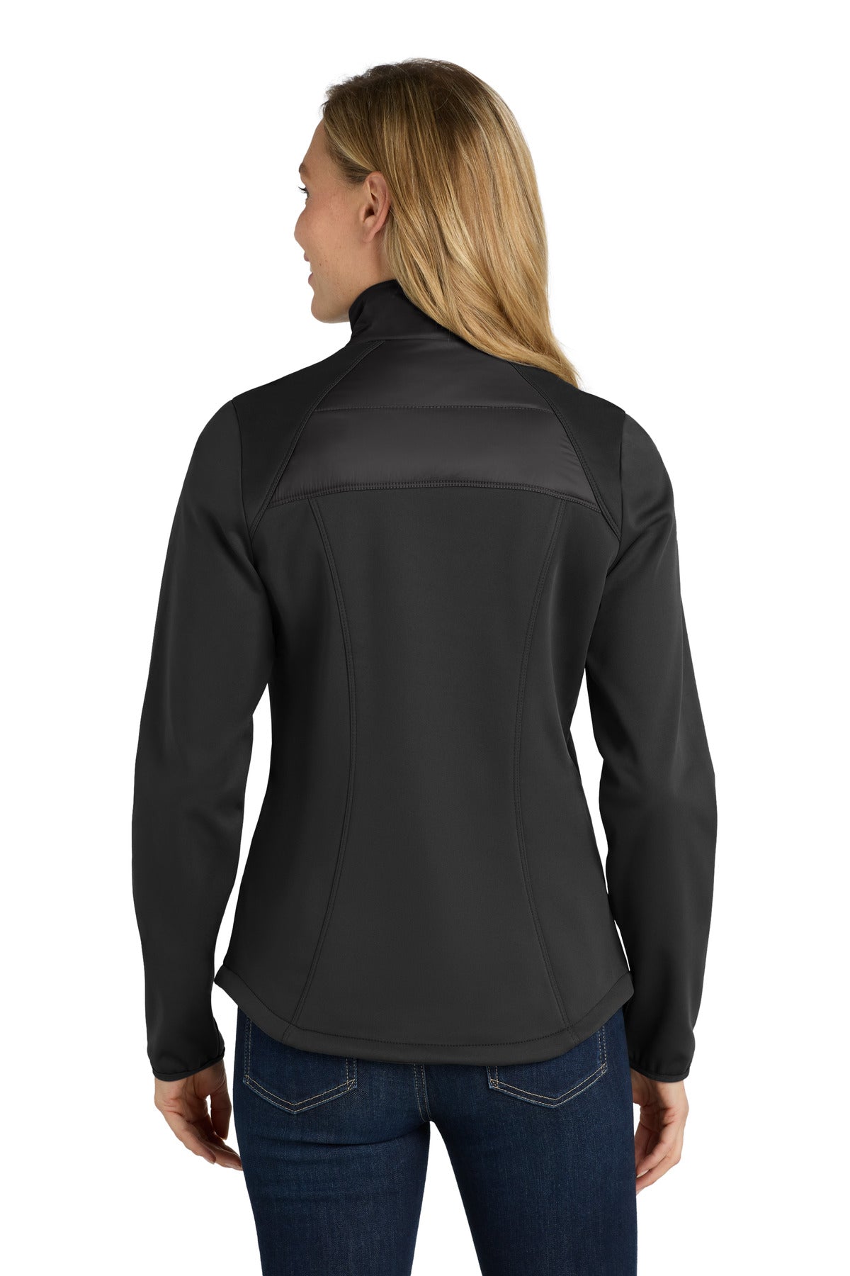 Deep Black Port Authority Women's Hybrid Soft Shell Jacket. L787 plain