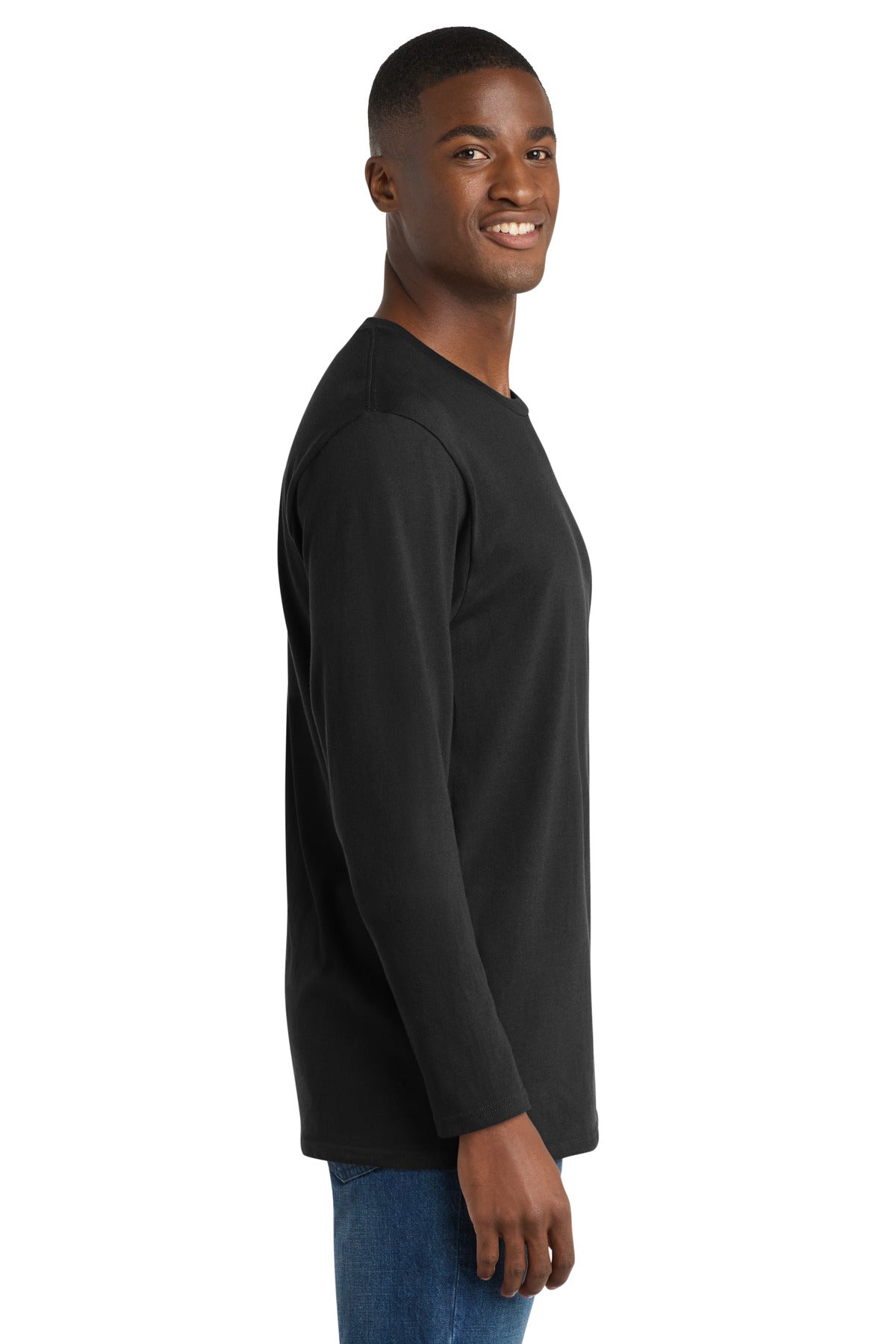 Deep Black Port & Co Long Sleeve Bouncer Tee PC600LS plain