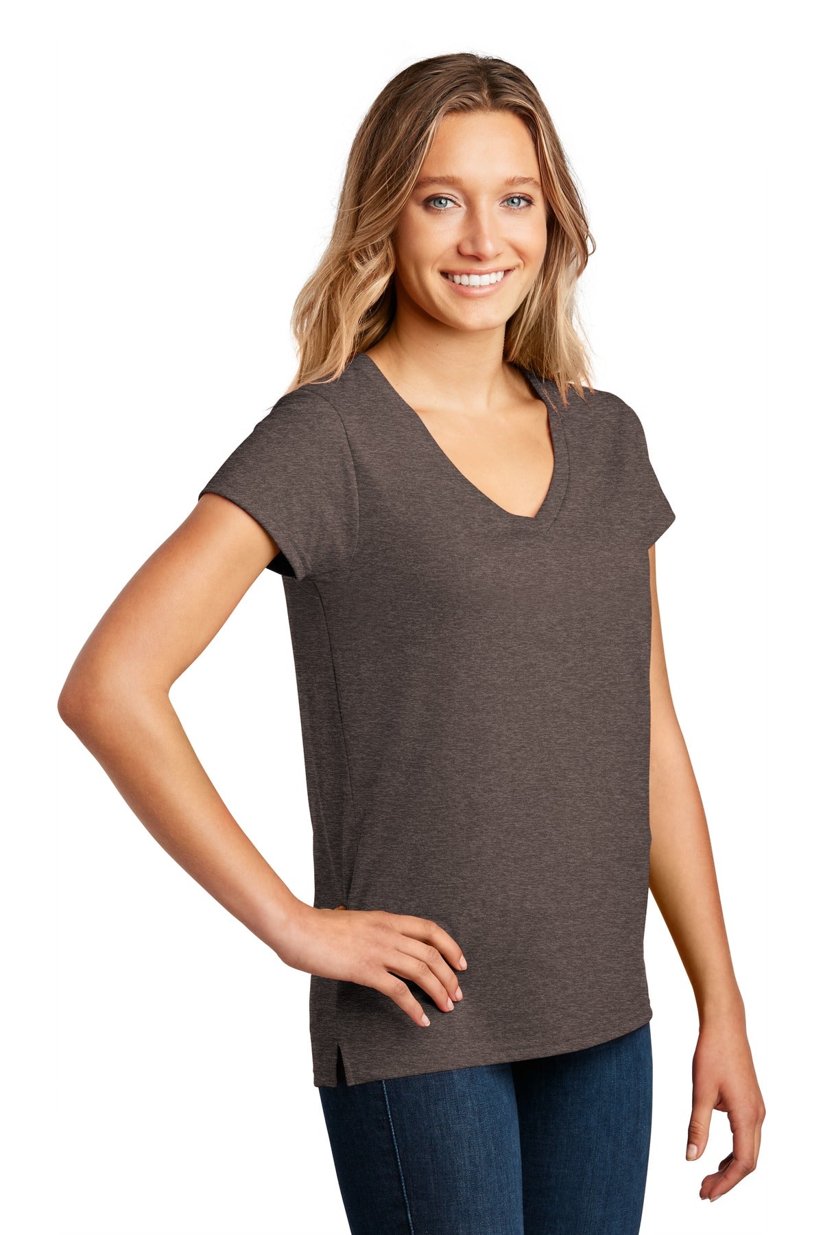 Deep Brown Hth District Women's Re-Tee V-Neck DT8001 plain