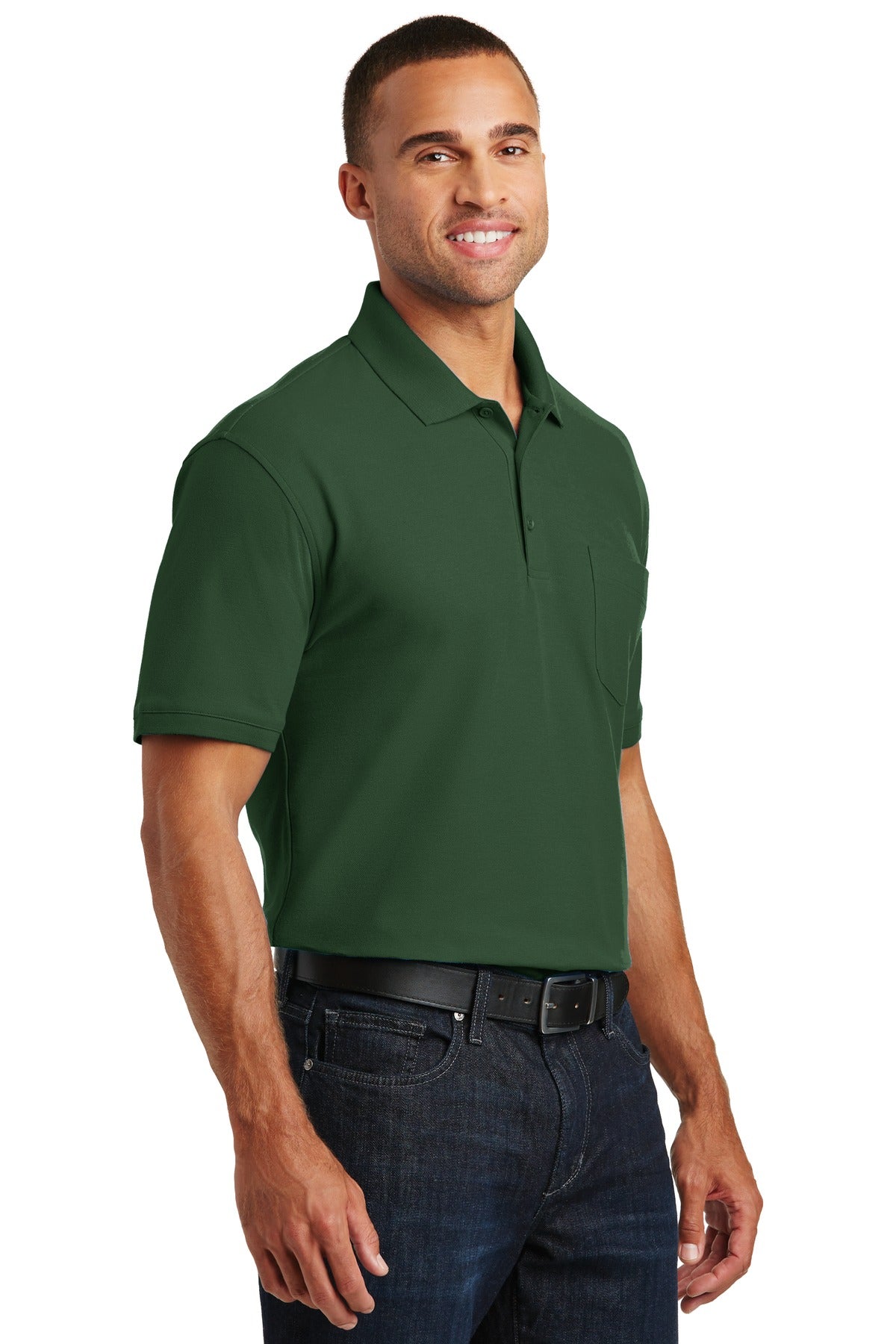 Deep For Green Port Authority Core Classic Pique Pocket Polo. K100P plain