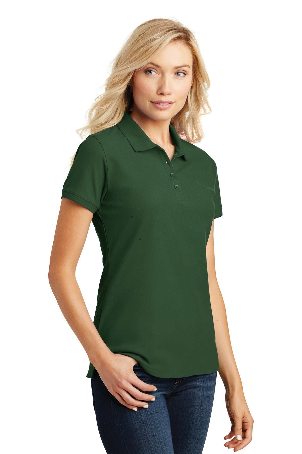 Deep For Green Port Authority Women's Core Classic Pique Polo. L100 plain