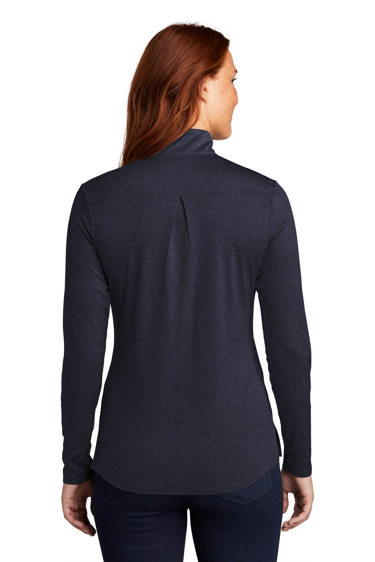 Deep Navy Hthr Sport-Tek Women's Endeavor 1/2-Zip Pullover. LST469 plain