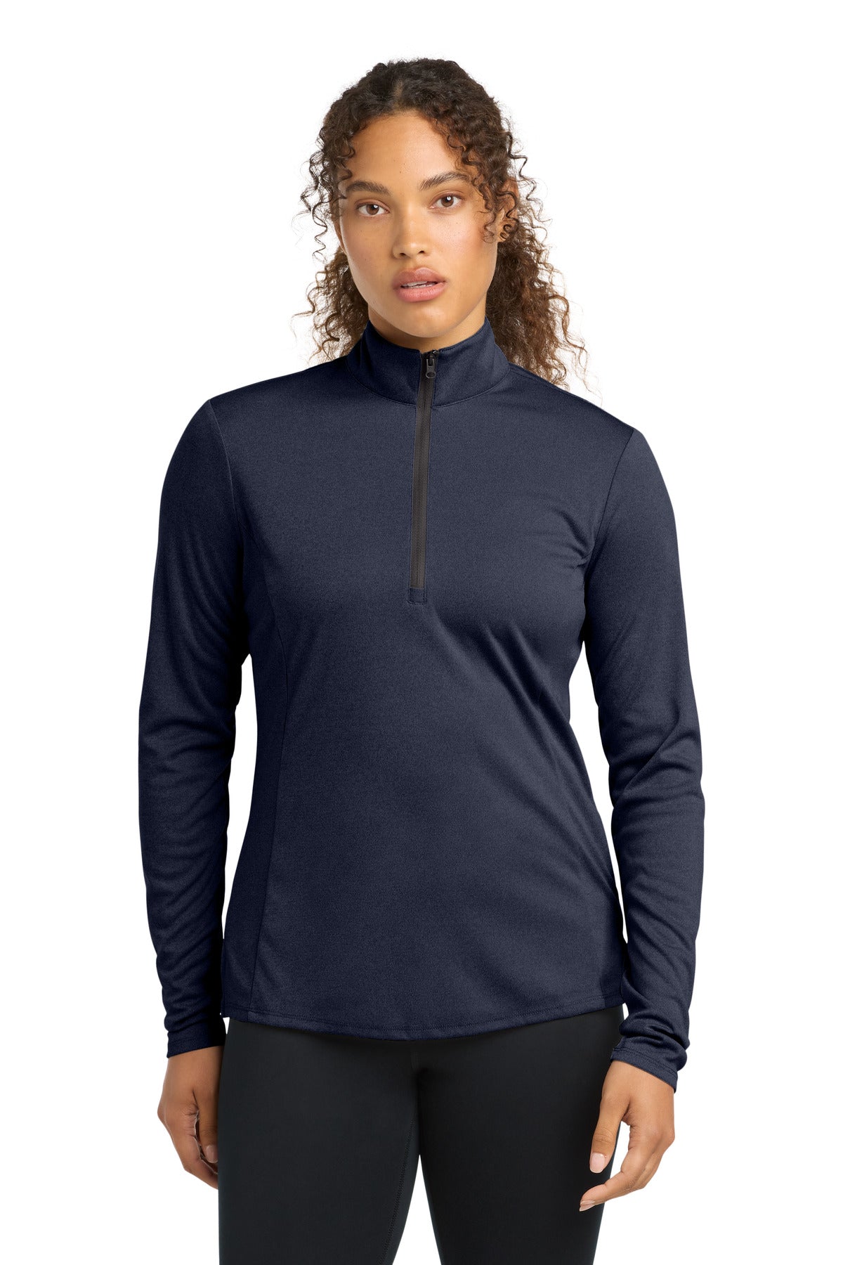 Deep Navy Hthr Sport-Tek Women's Endeavor 1/2-Zip Pullover. LST469 plain