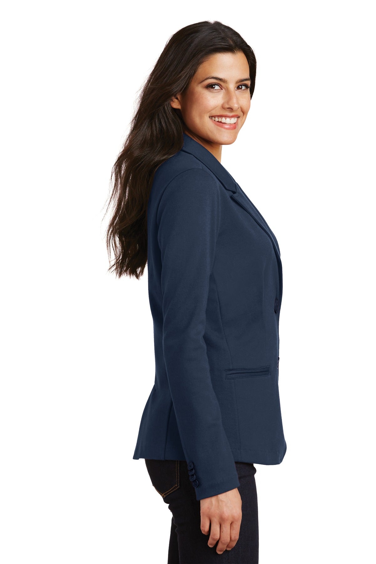 Deep Navy Port Authority Women's Knit Blazer. LM2000 plain
