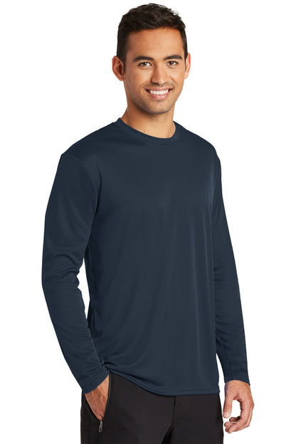 Deep Navy Port & Co Long Sleeve Performance Tee. PC380LS plain