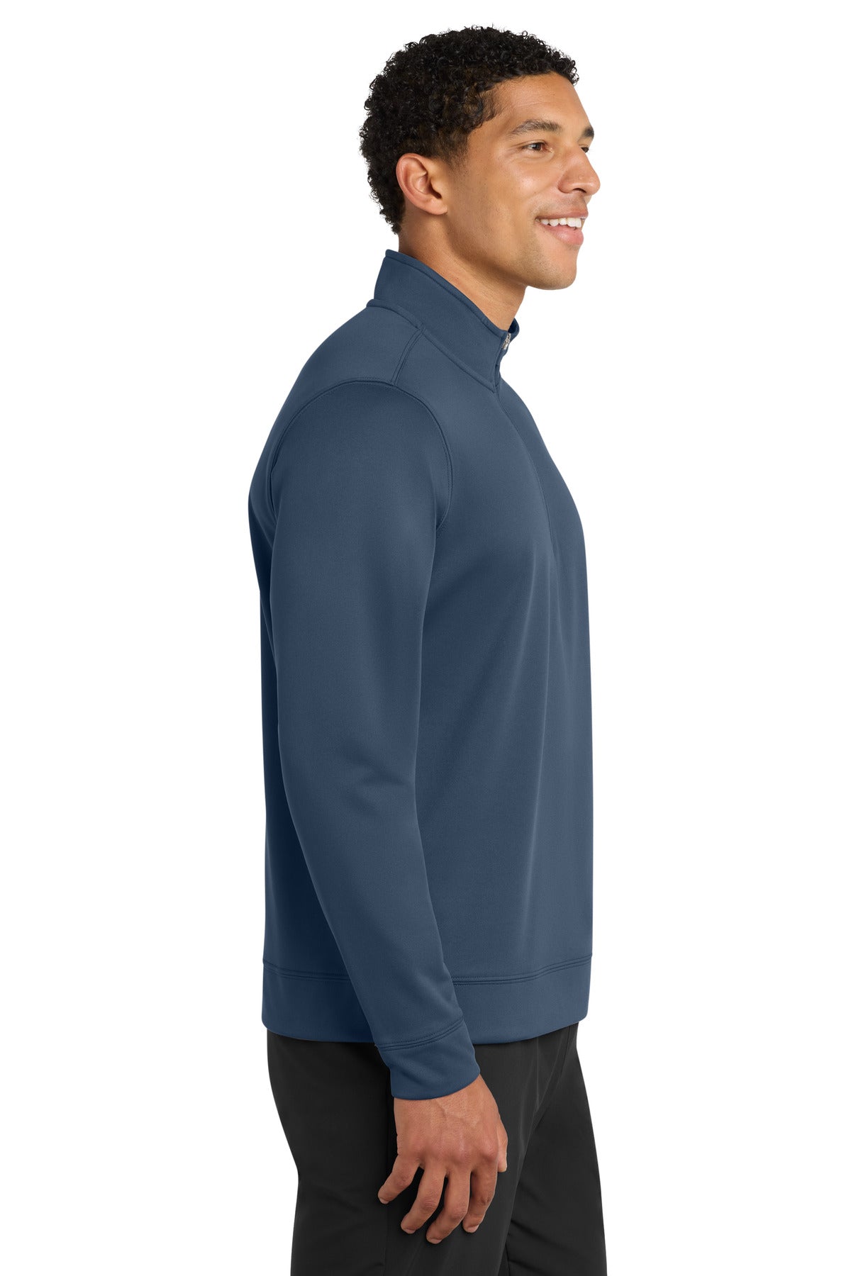 Deep Navy Port & Co Performance Fleece 1/4-Zip Pullover Sweatshirt. PC590Q plain
