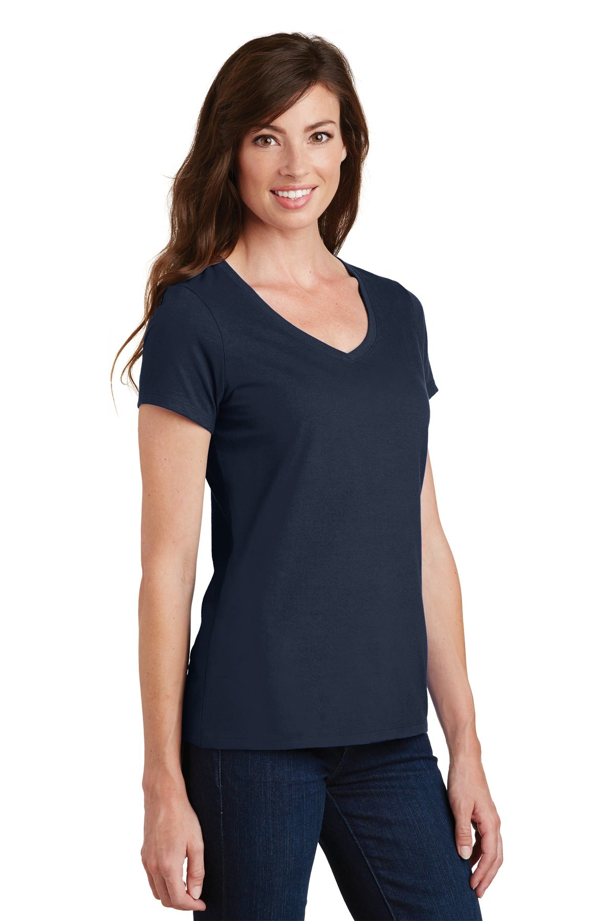 Deep Navy Port & Co Women's Fan Favorite V-Neck Tee. LPC450V plain