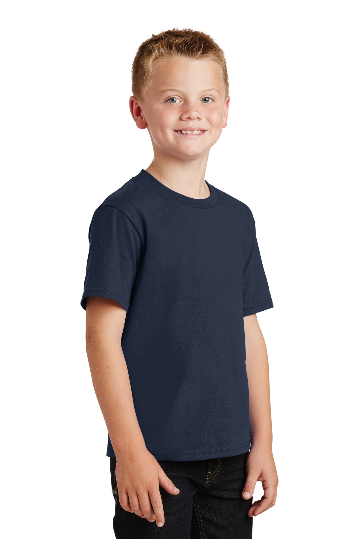Deep Navy Port & Co Youth Fan Favorite Tee. PC450Y plain