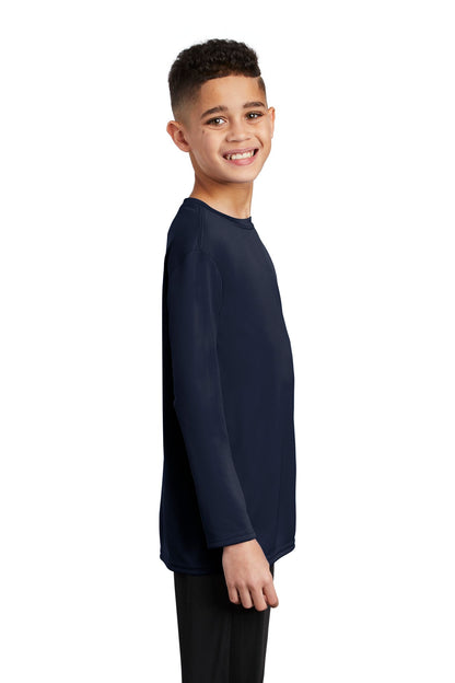 Deep Navy Port & Co Youth Long Sleeve Performance Tee PC380YLS plain