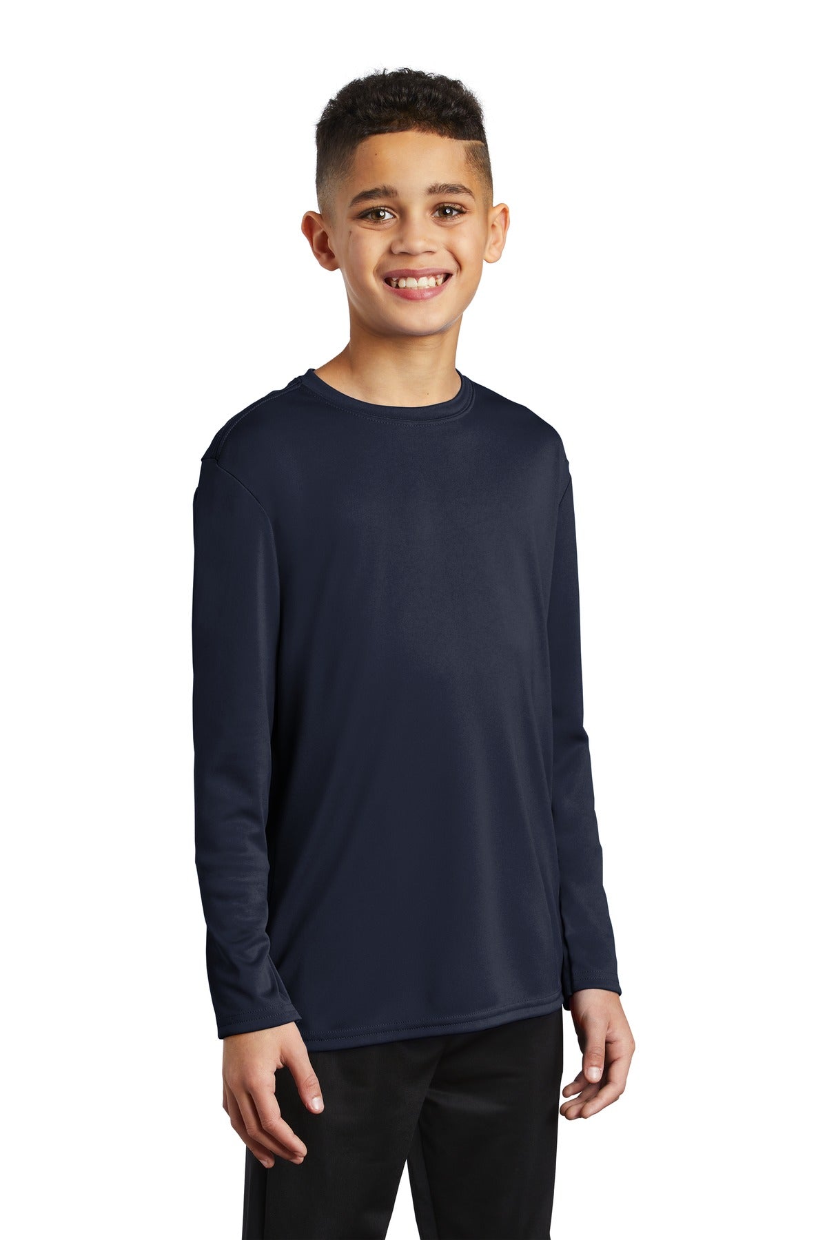 Deep Navy Port & Co Youth Long Sleeve Performance Tee PC380YLS plain