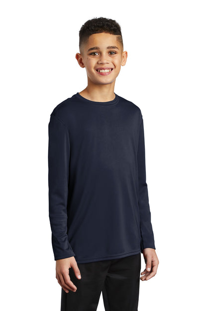 Deep Navy Port & Co Youth Long Sleeve Performance Tee PC380YLS plain