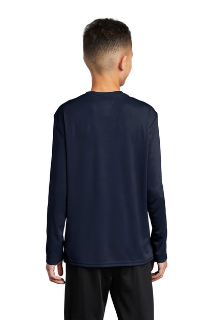 Deep Navy Port & Co Youth Long Sleeve Performance Tee PC380YLS plain