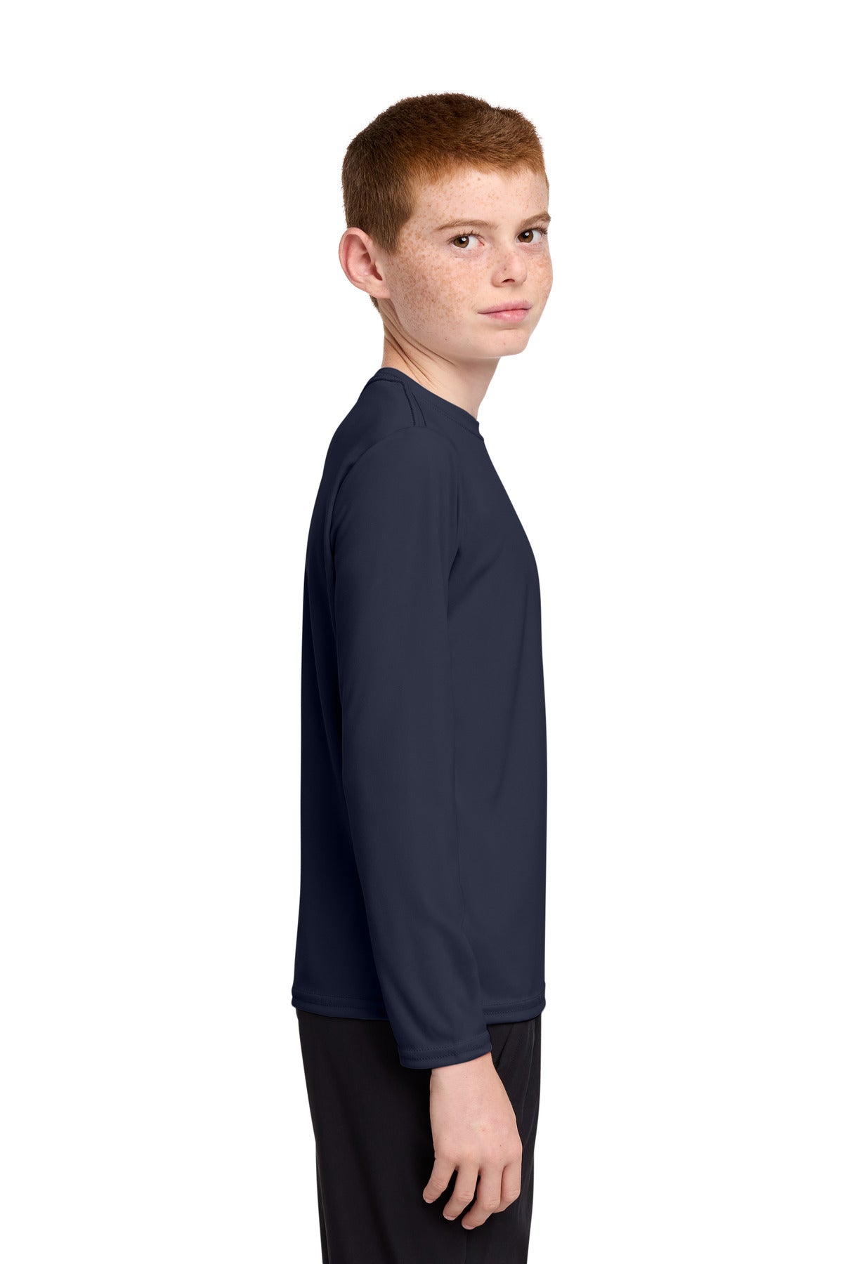 Deep Navy Port & Co Youth Long Sleeve Performance Tee PC380YLS plain
