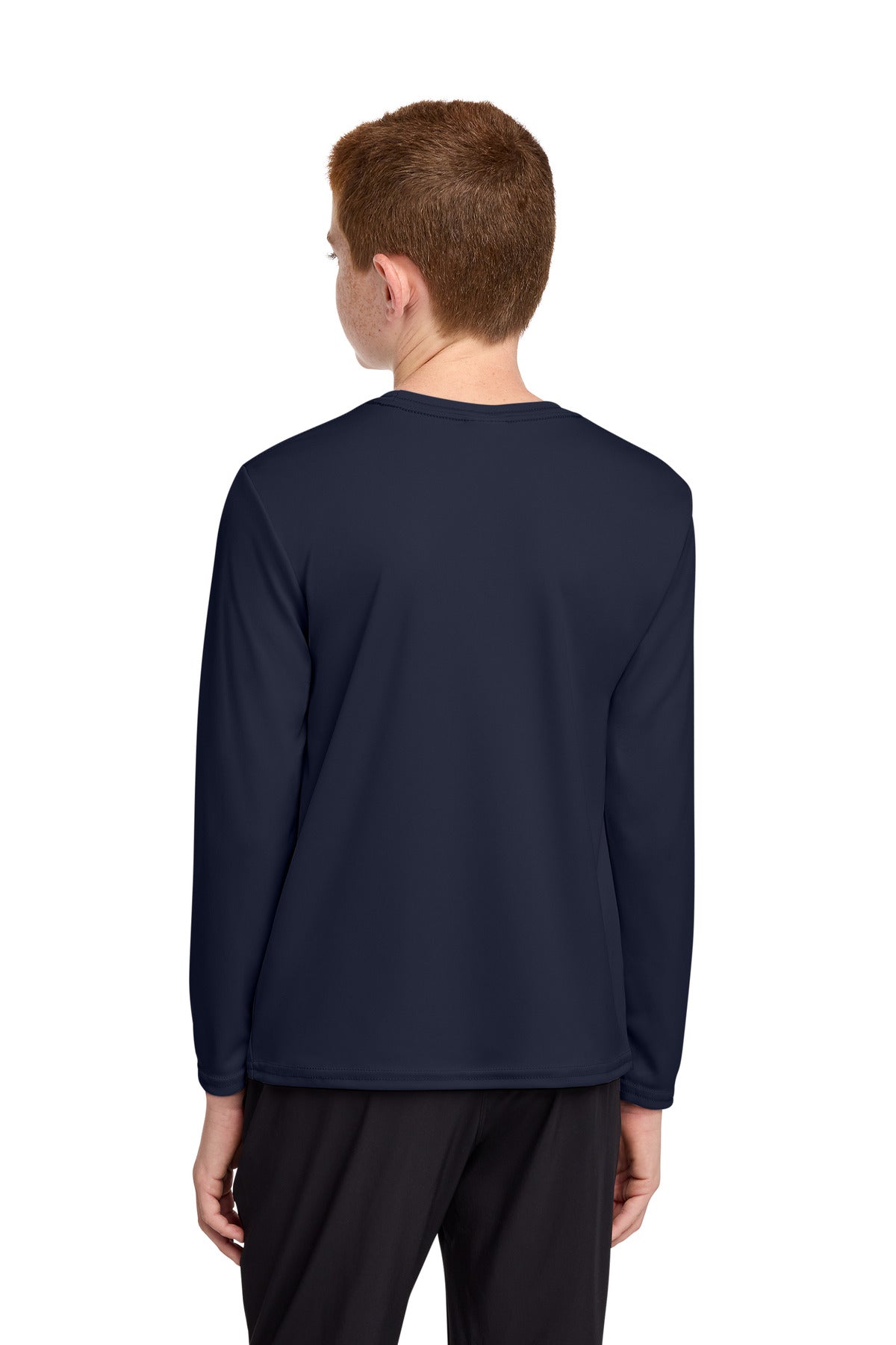 Deep Navy Port & Co Youth Long Sleeve Performance Tee PC380YLS plain