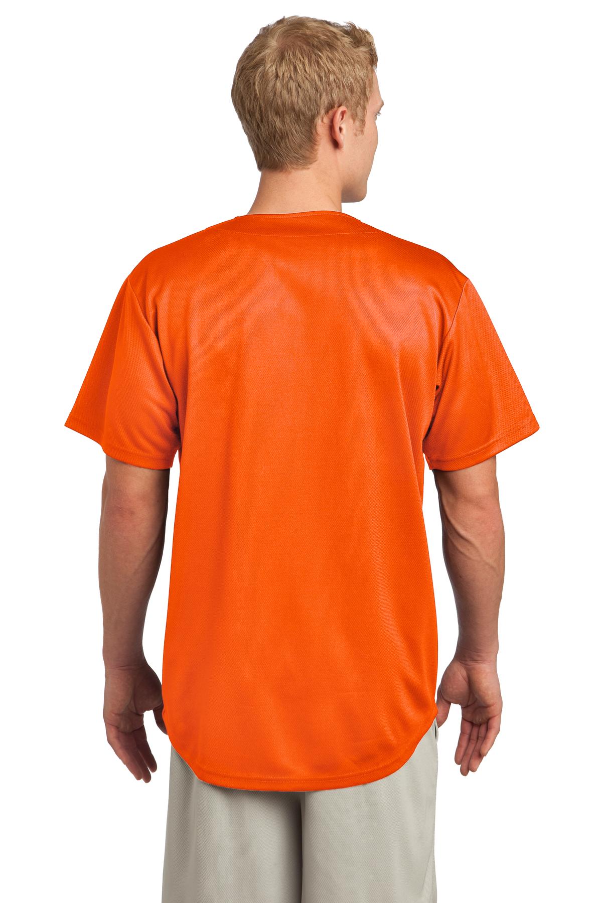 Deep Orange Sport-Tek PosiCharge Tough Mesh Full-Button Jersey. ST220 plain