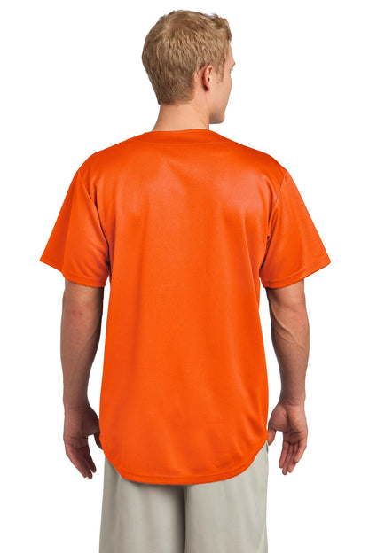 Deep Orange Sport-Tek PosiCharge Tough Mesh Full-Button Jersey. ST220 plain