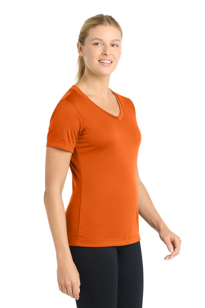Deep Orange Sport-Tek Women's PosiCharge Competitor V-Neck Tee. LST353 plain