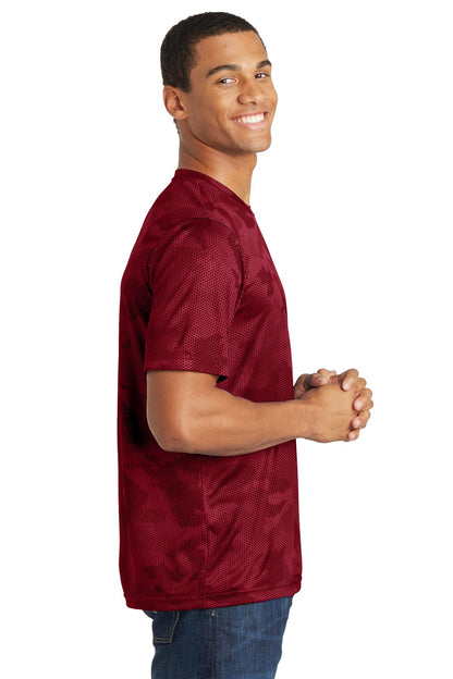 Deep Red Sport-Tek CamoHex Tee. ST370 plain