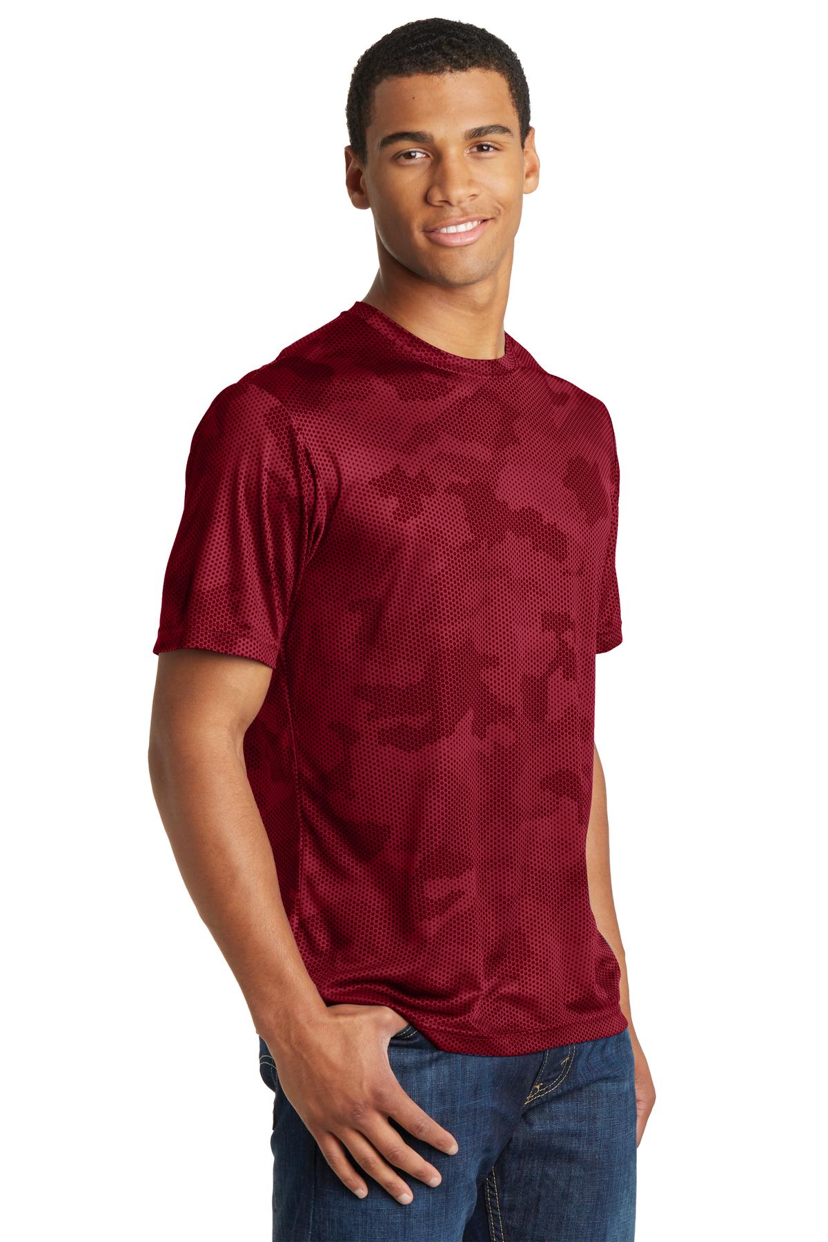 Deep Red Sport-Tek CamoHex Tee. ST370 plain