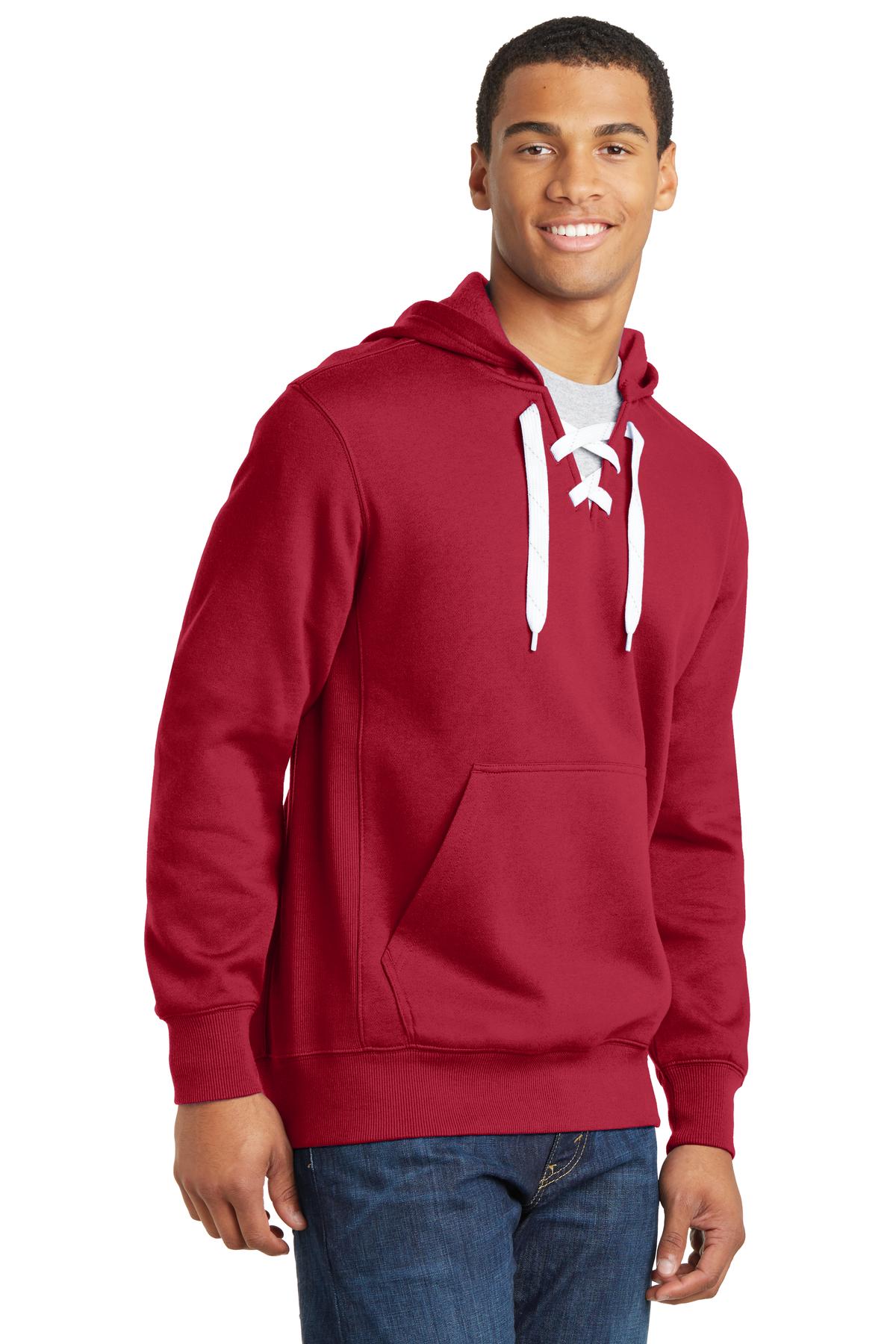 Deep Red Sport-Tek Lace Up Pullover Hooded Sweatshirt. ST271 plain
