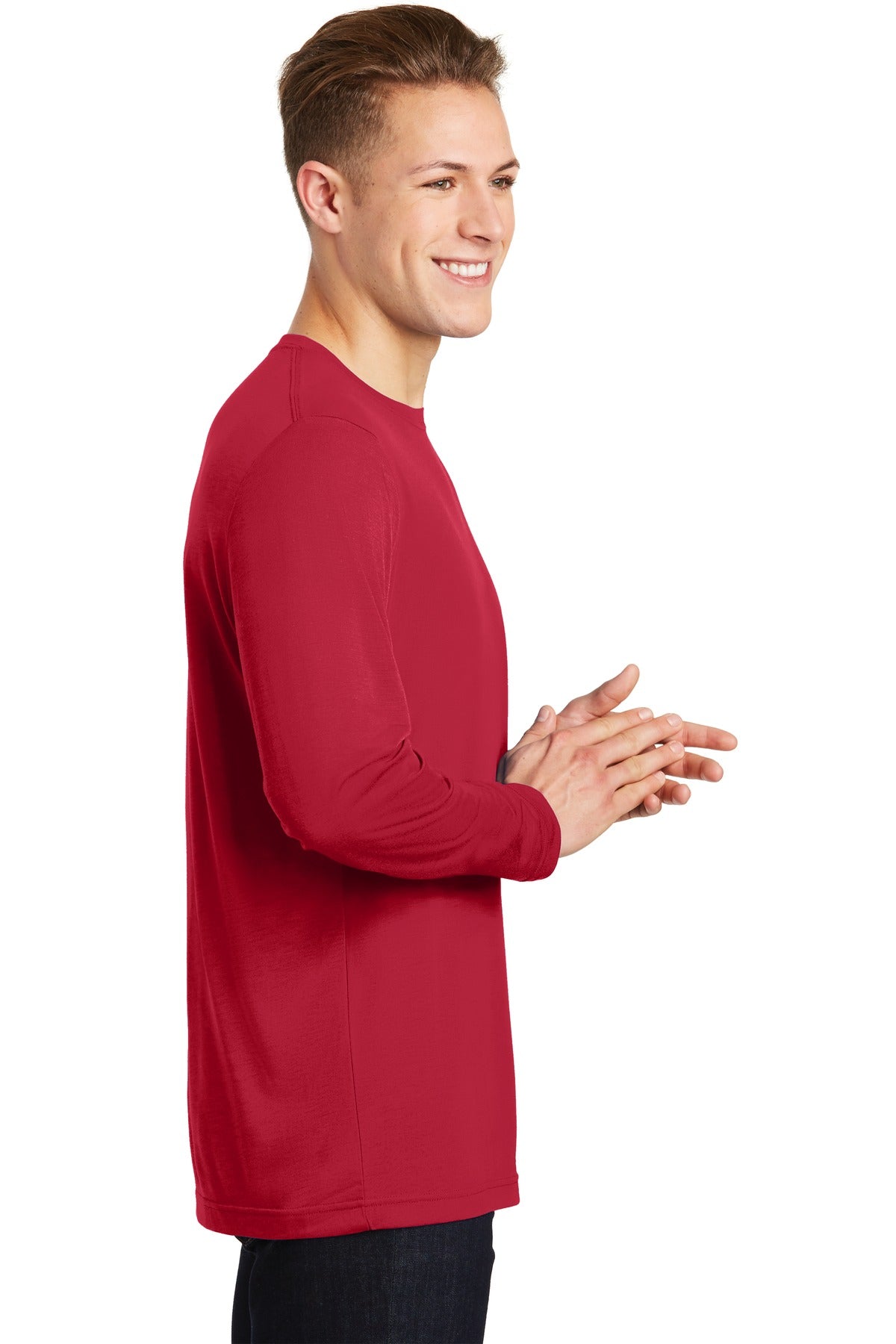 Deep Red Sport-Tek Long Sleeve PosiCharge Competitor Cotton Touch Tee. ST450LS plain