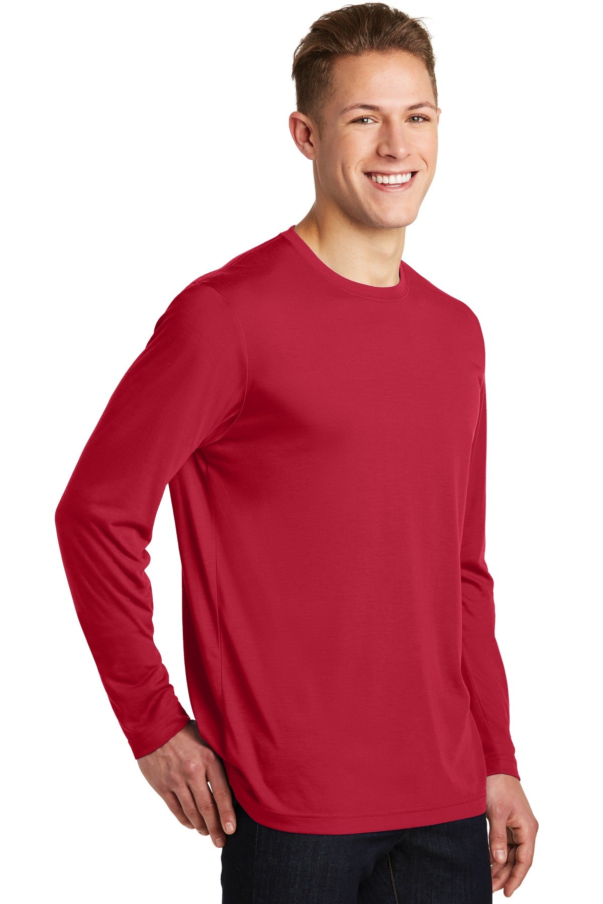 Deep Red Sport-Tek Long Sleeve PosiCharge Competitor Cotton Touch Tee. ST450LS plain