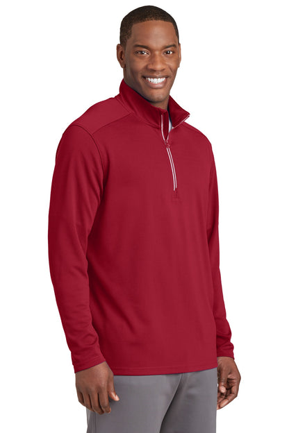 Deep Red Sport-Tek Sport-Wick Textured 1/4-Zip Pullover. ST860 plain