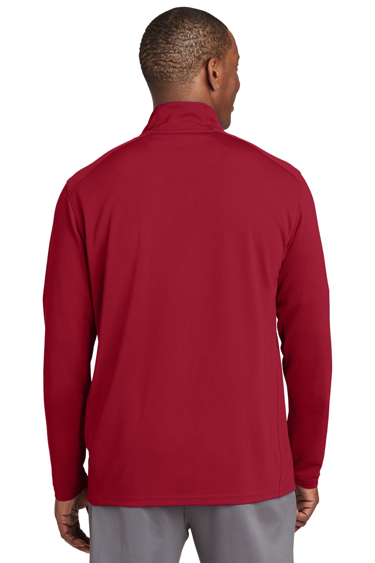 Deep Red Sport-Tek Sport-Wick Textured 1/4-Zip Pullover. ST860 plain