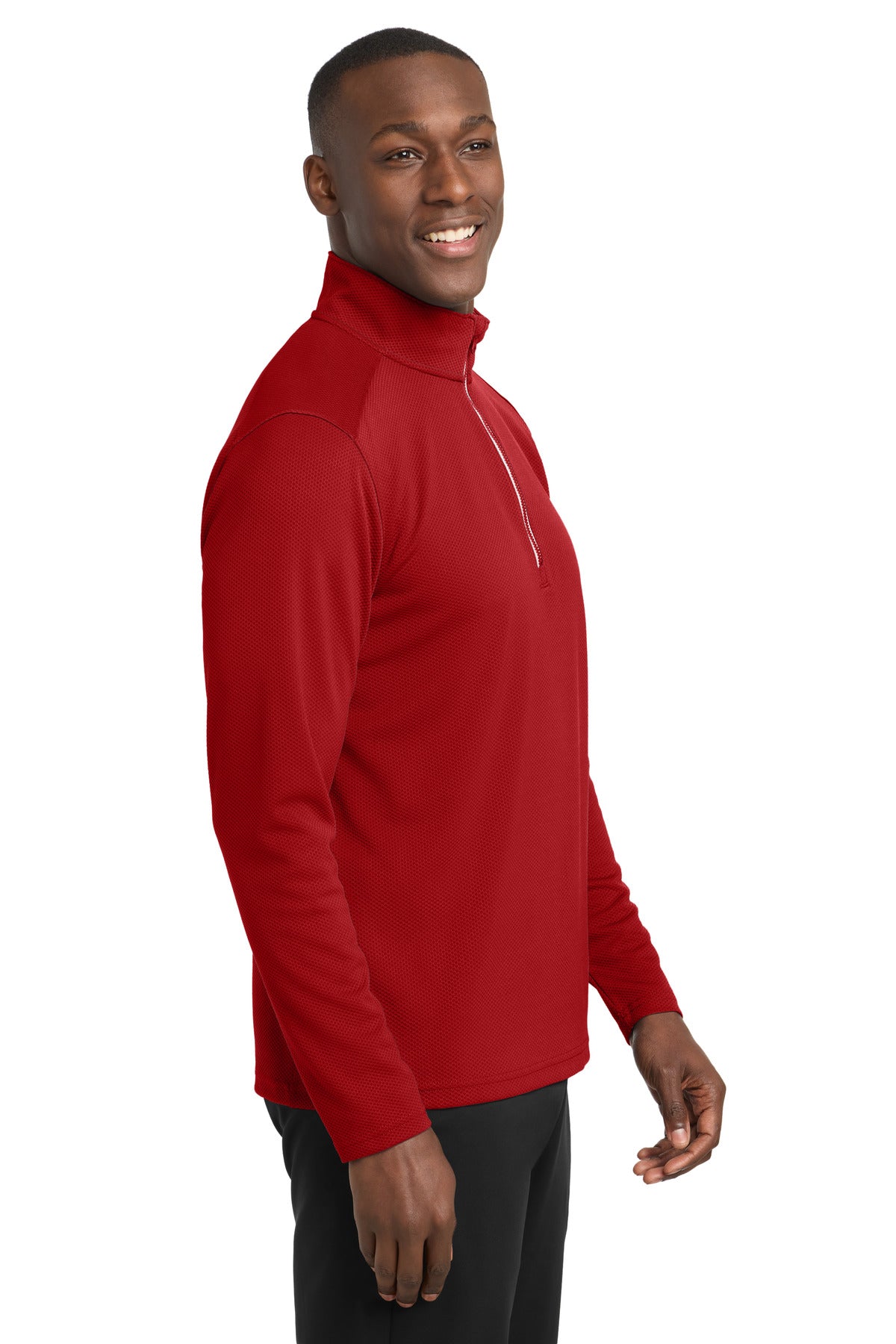 Deep Red Sport-Tek Sport-Wick Textured 1/4-Zip Pullover. ST860 plain