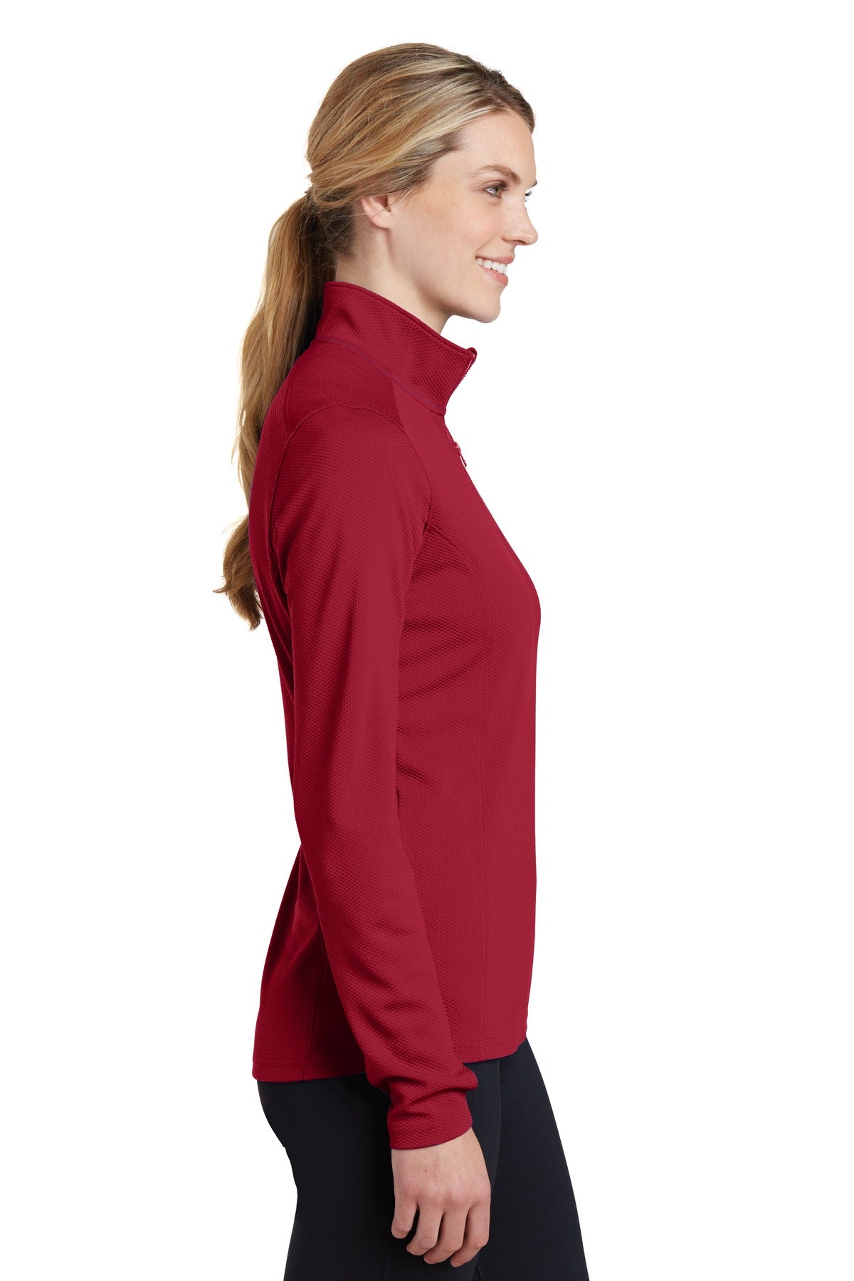 Deep Red Sport-Tek Women's Sport-Wick Textured 1/4-Zip Pullover. LST860 plain