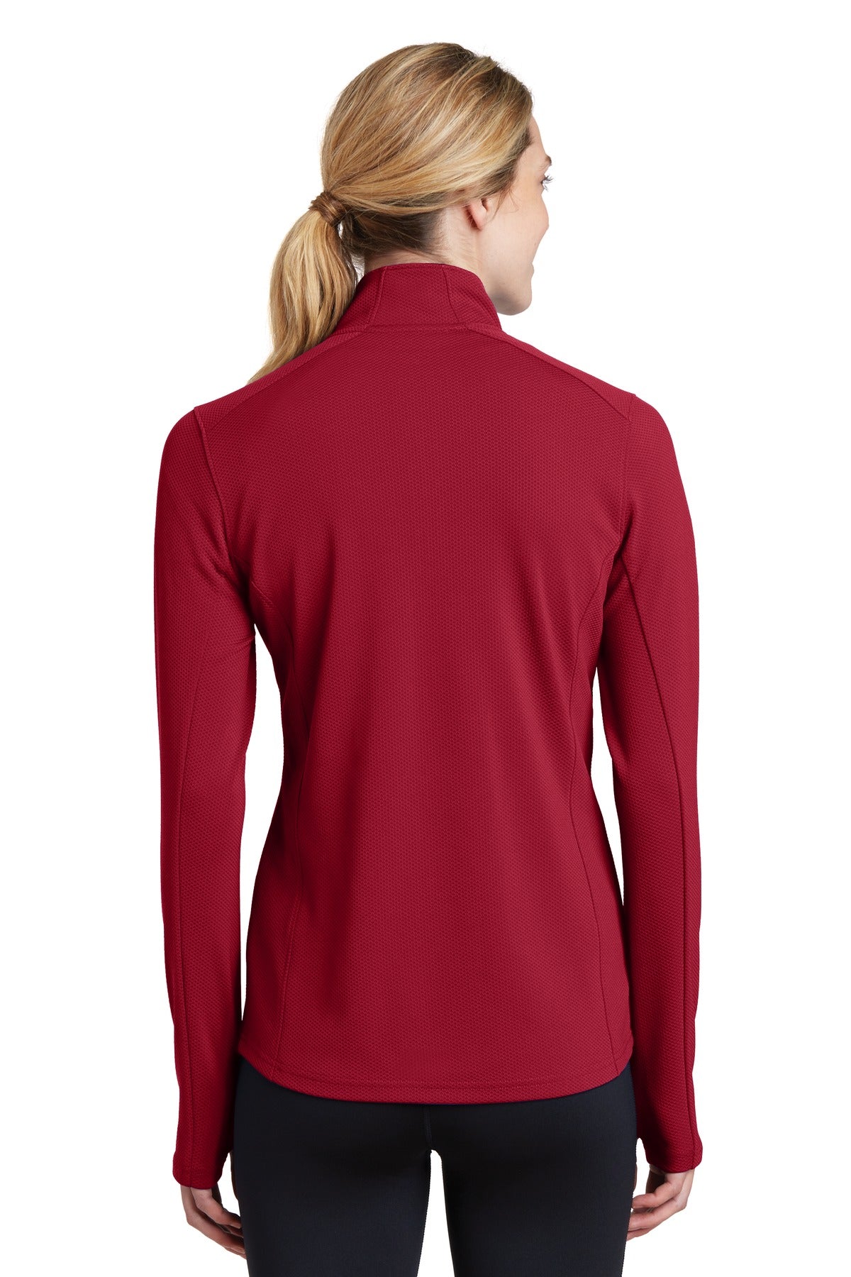 Deep Red Sport-Tek Women's Sport-Wick Textured 1/4-Zip Pullover. LST860 plain