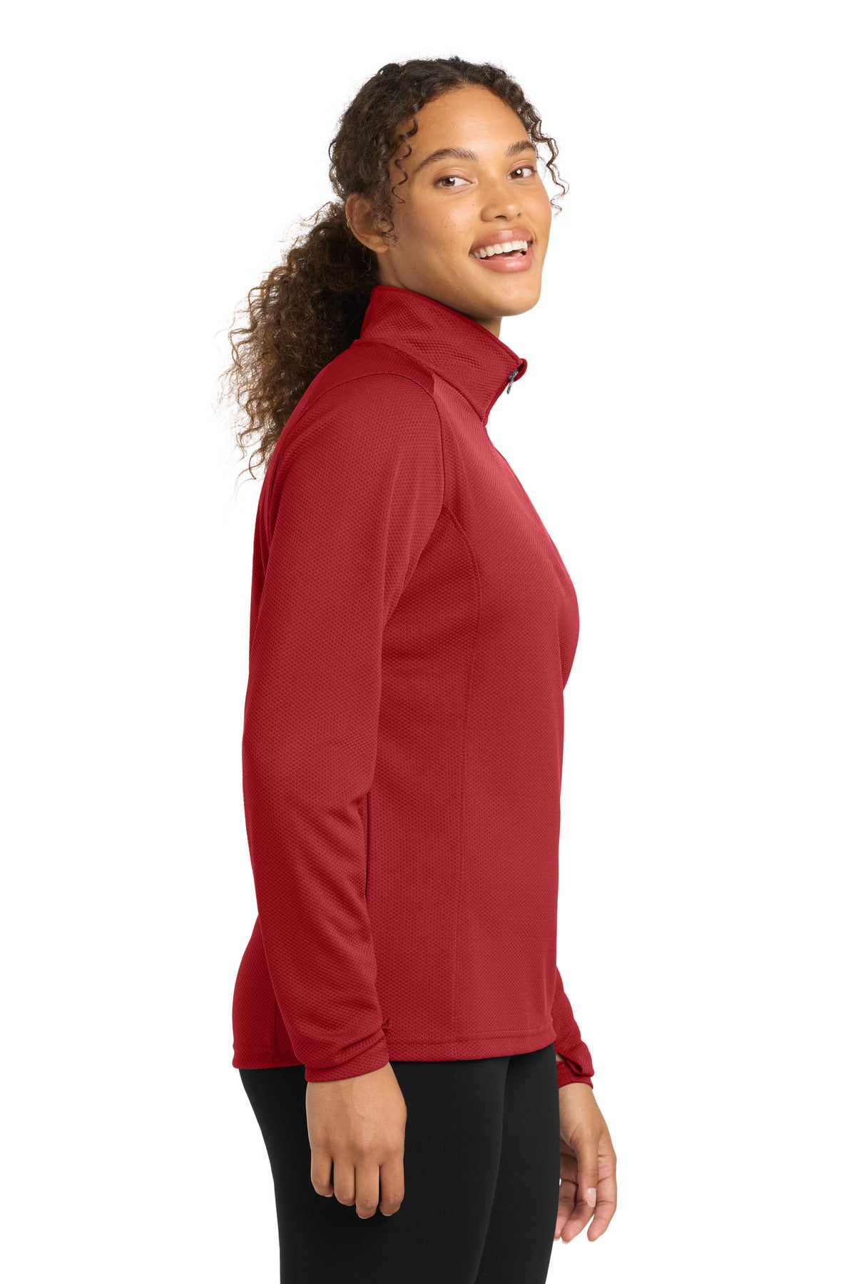 Deep Red Sport-Tek Women's Sport-Wick Textured 1/4-Zip Pullover. LST860 plain