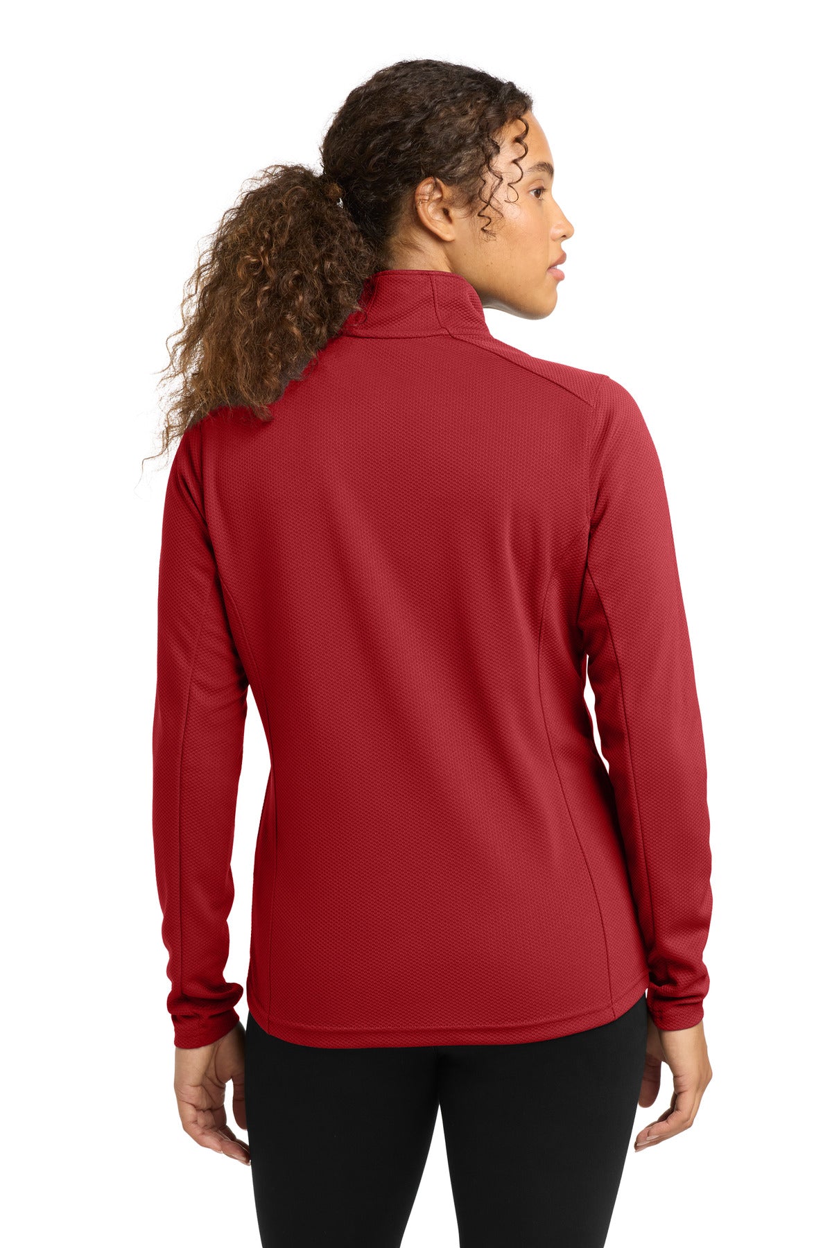 Deep Red Sport-Tek Women's Sport-Wick Textured 1/4-Zip Pullover. LST860 plain