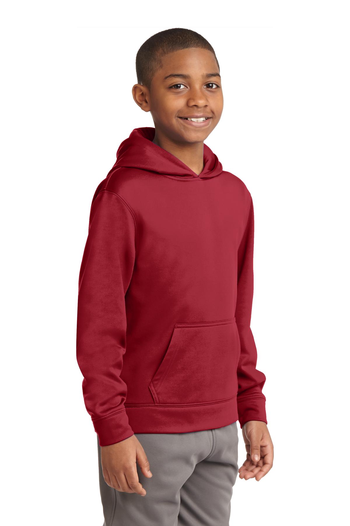 Deep Red Sport-Tek Youth Sport-Wick Fleece Hooded Pullover. YST244 plain