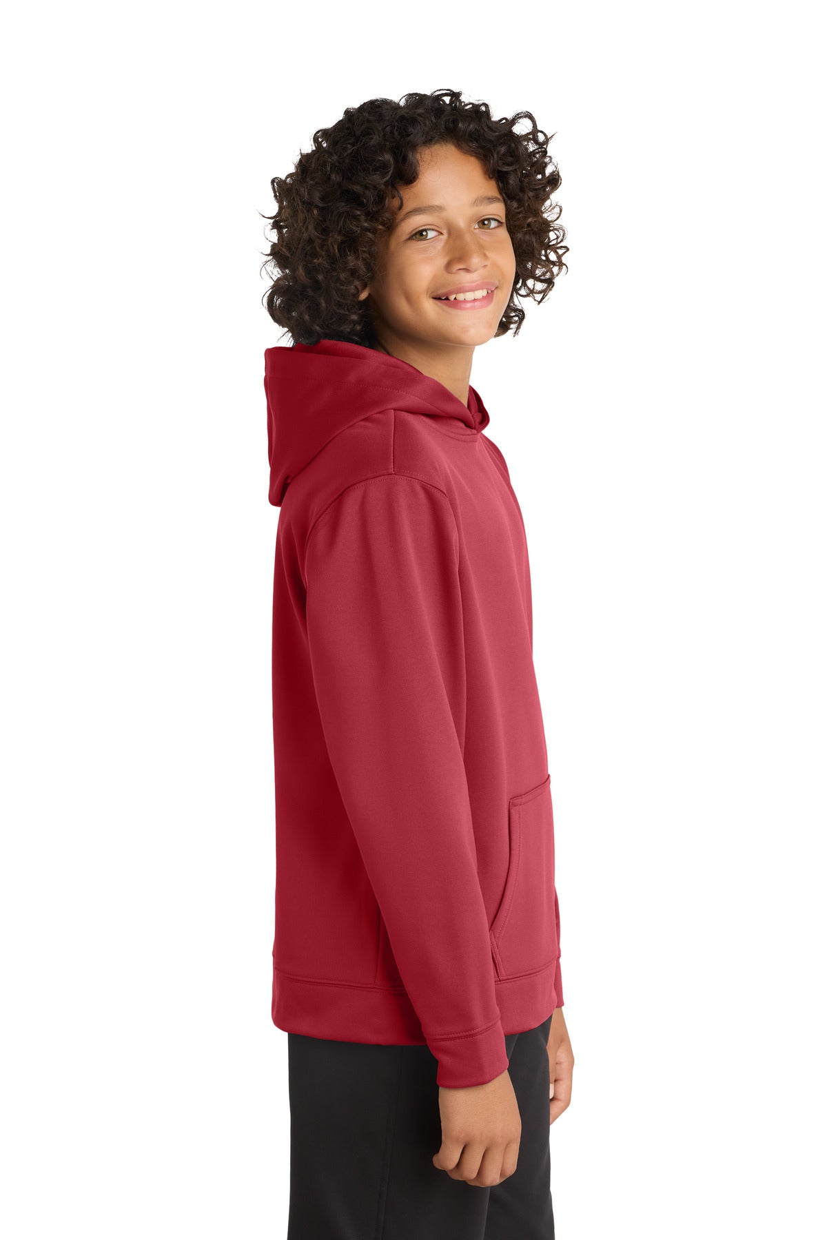 Deep Red Sport-Tek Youth Sport-Wick Fleece Hooded Pullover. YST244 plain