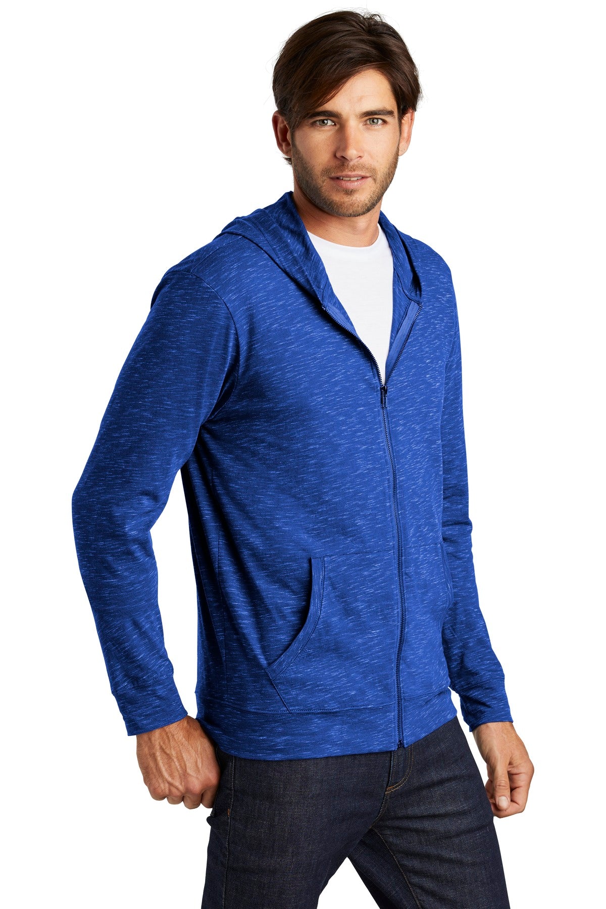 Deep Royal District Medal Full-Zip Hoodie. DT565 plain