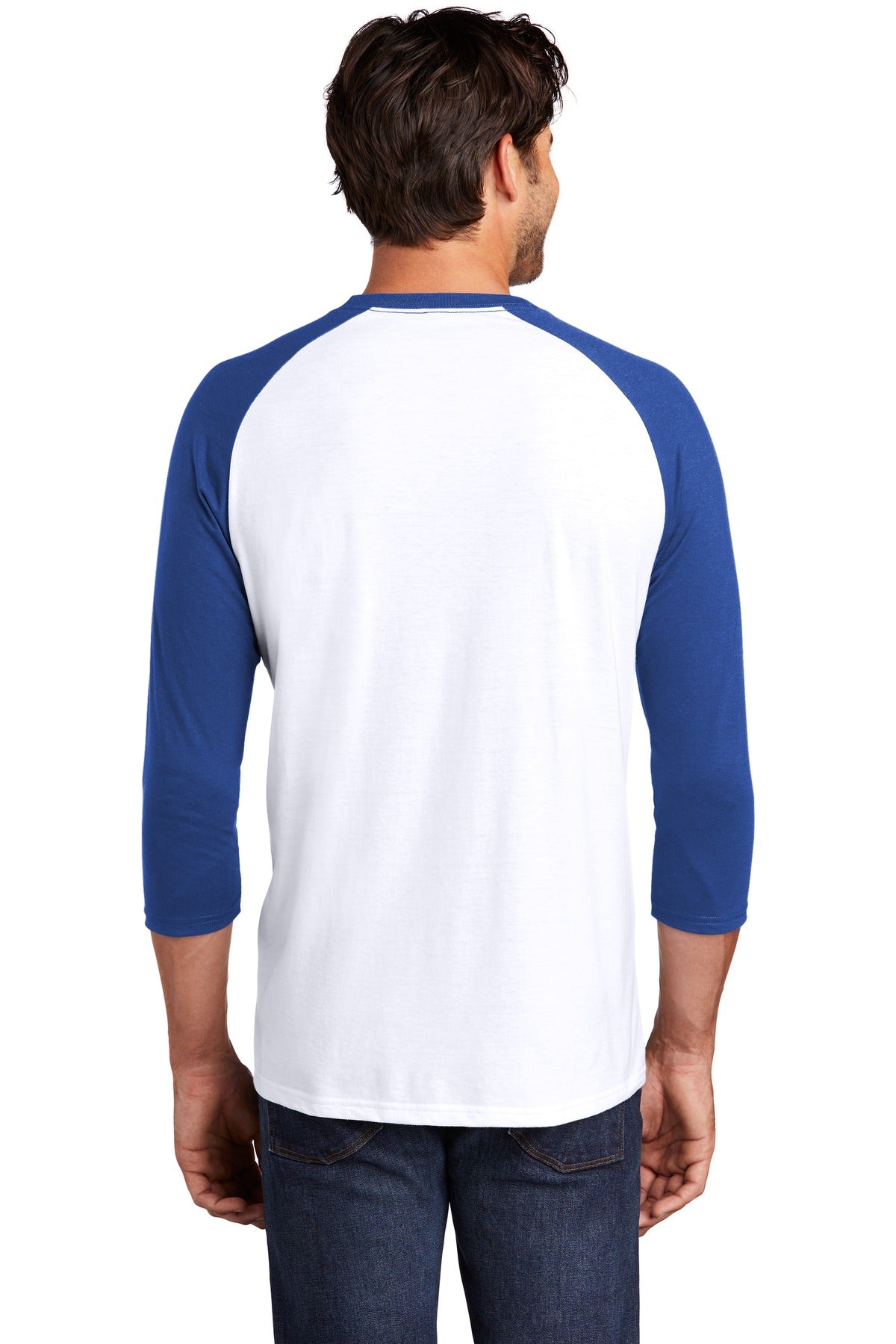 Deep Royal/Wht District Perfect Tri 3/4-Sleeve Raglan. DM136 plain