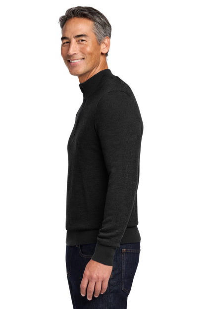 DeepBlack Brooks Brothers Washable Merino Birdseye 1/4-Zip Sweater BB18412 plain