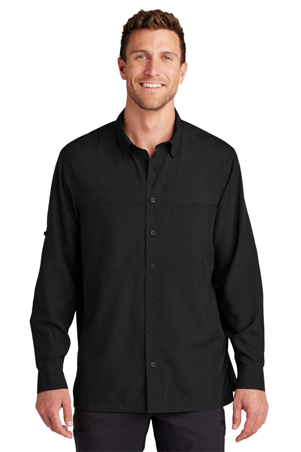 DeepBlack Port Authority Long Sleeve UV Daybreak Shirt W960 plain