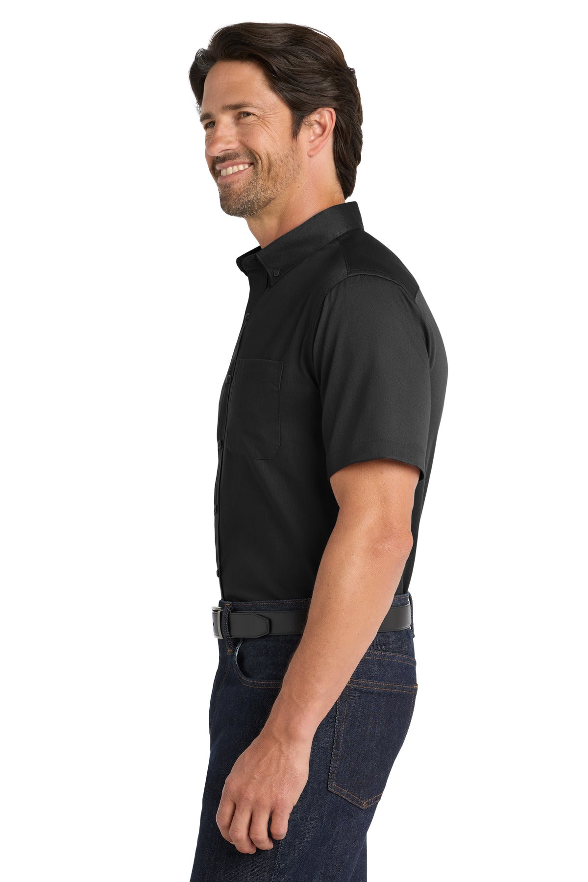 DeepBlack Port Authority Short Sleeve SuperPro React Twill Shirt. W809 plain