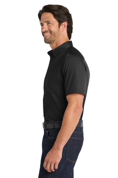 DeepBlack Port Authority Short Sleeve SuperPro React Twill Shirt. W809 plain