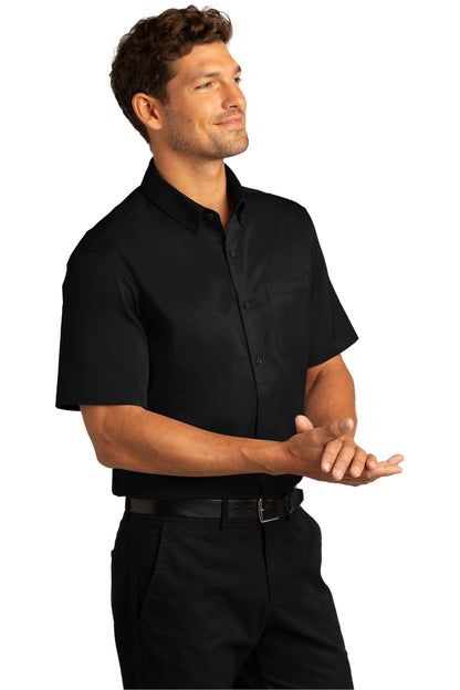 DeepBlack Port Authority Short Sleeve SuperPro React Twill Shirt. W809 plain