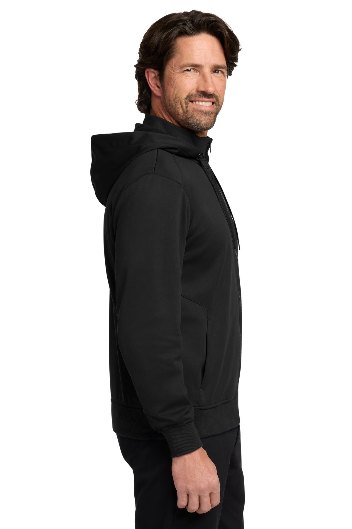 DeepBlack Port Authority Smooth Fleece Hooded Jacket F814 plain