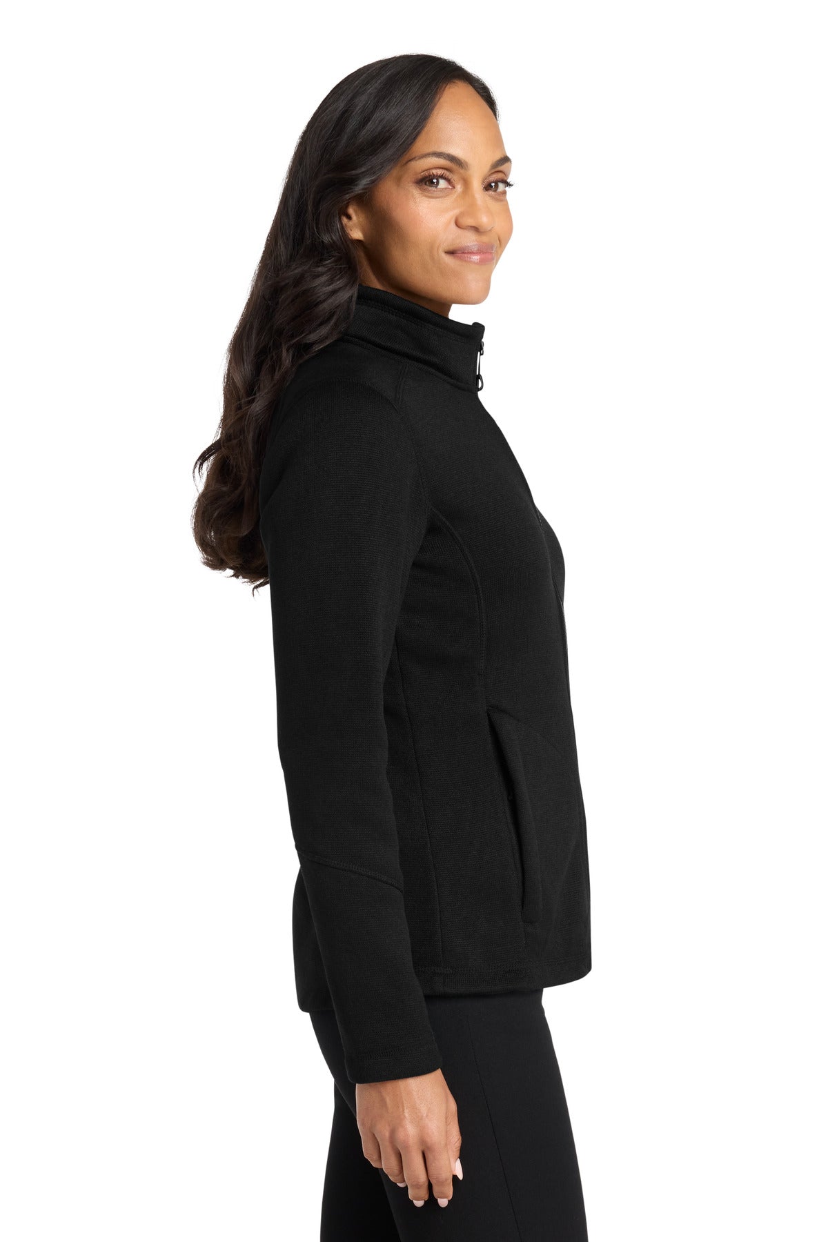 DeepBlack Port Authority Women's Arc Sweater Fleece Jacket L428 plain