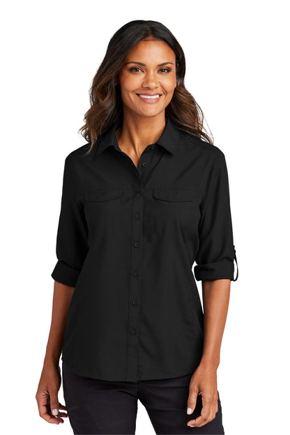 DeepBlack Port Authority Women's Long Sleeve UV Daybreak Shirt LW960 plain