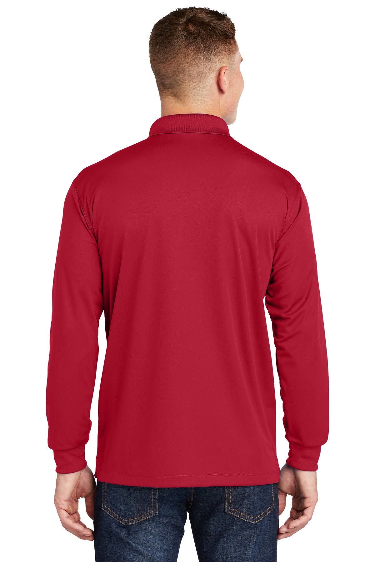 DeepRed Sport-Tek Long Sleeve Micropique Sport-Wick Polo. ST657 plain
