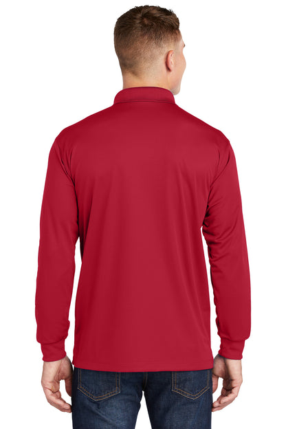 DeepRed Sport-Tek Long Sleeve Micropique Sport-Wick Polo. ST657 plain