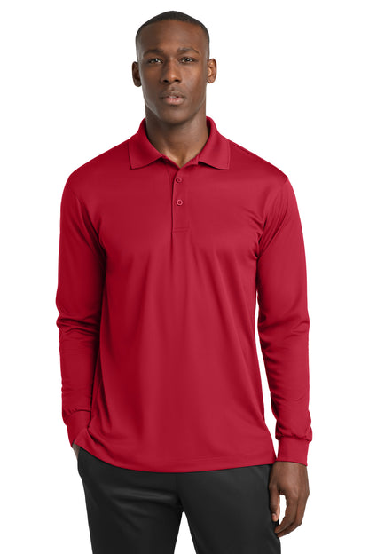 DeepRed Sport-Tek Long Sleeve Micropique Sport-Wick Polo. ST657 plain
