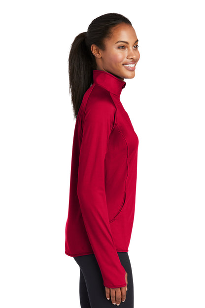 DeepRed Sport-Tek Women's Sport-Wick Stretch 1/4-Zip Pullover. LST850 plain