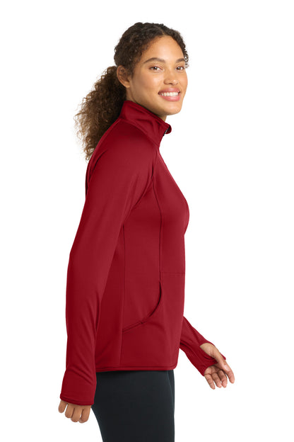 DeepRed Sport-Tek Women's Sport-Wick Stretch 1/4-Zip Pullover. LST850 plain